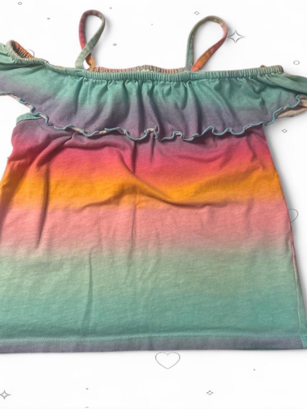 The Children's Place Girls Ombre Rainbow Cold Shoulder Ruffle Top M 7/8